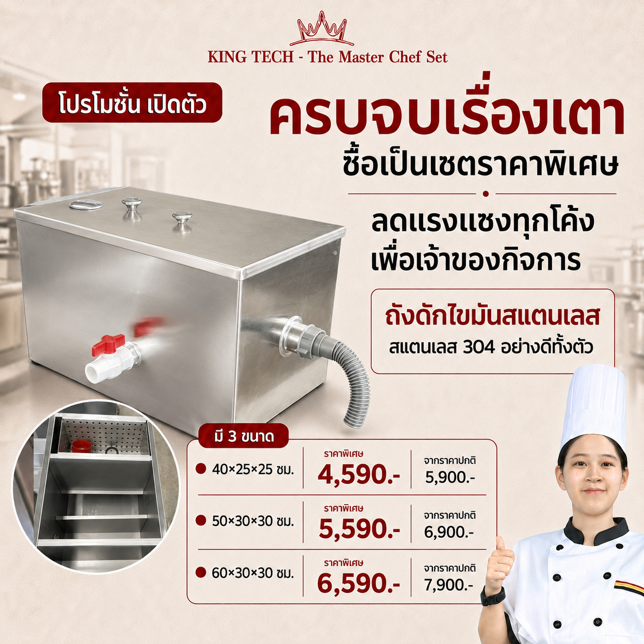ถังดักไขมันสเตนเลส KING TECH